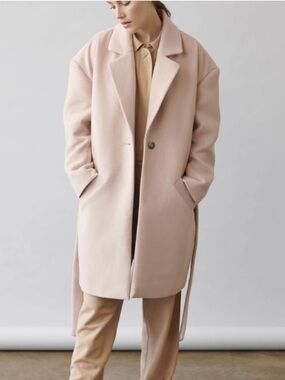 Elizabeth and James Women’s Minimalist Waist Tie Tan Coat | Size Large
